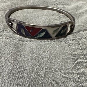 Silver-Tone Inlay Geometric Bangle Bracelet in Blue, Red & White